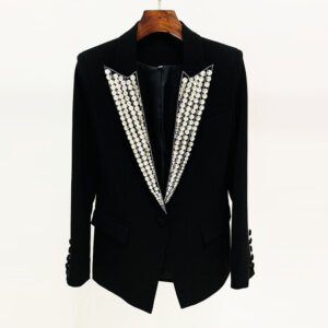 Socialite Temperament Exquisite Rhinestone Beaded One Button Slim Suit Jacket
