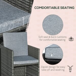 9 Piece Outdoor Rattan Wicker Dining Table and Chairs Furniture Set Space Saving Wicker Chairs w/ Cushions - Gray