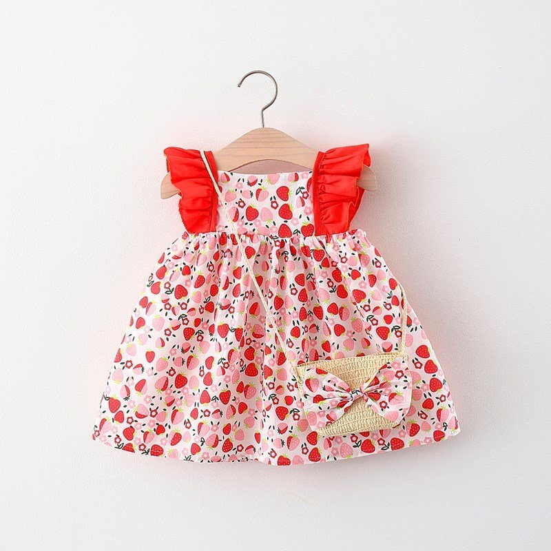 Baby Girl Flounced Sleeve Dress Free Bamboo Basket Satchel - Image 5
