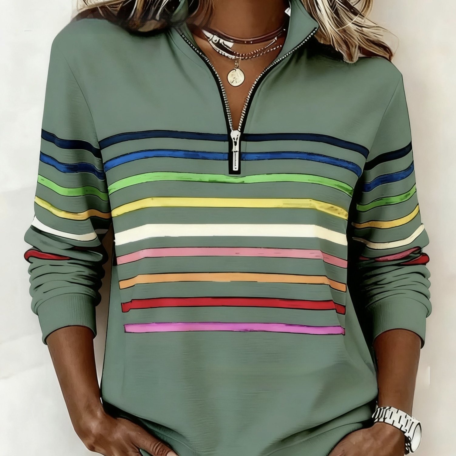 Womens Fashionable Casual Christmas Stand-Up Collar Zip-Up Sweatshirt With A Print Pattern - Image 4