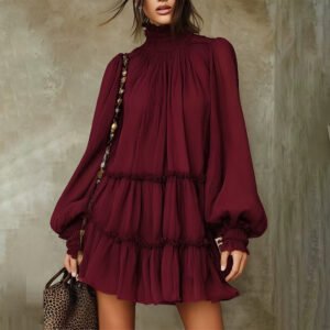 Elegant Relaxed-fit Long-sleeve Turtleneck Dress
