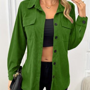 Corduroy Lapel Shirt Vintage Cardigan Pocket Shirt Coat Women