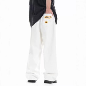 Retro Washed Ripped Embroidery Niche Design Loose Trousers