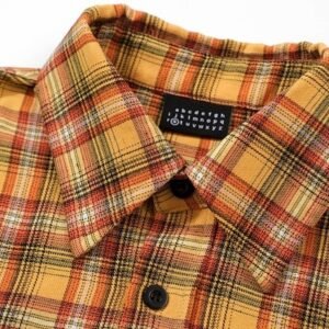 Embroidery Yellow Short Sleeve Plaid Shirt