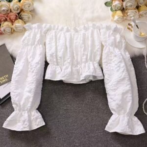Pure And Alluring Off-the-Shoulder Ruffle-Trim Shirt For Girls