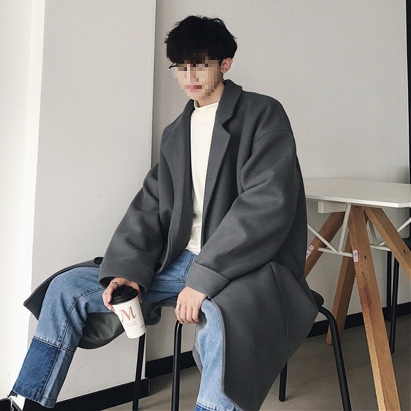 Mens Stylish Warm Casual Mid-length Wool Coat - Image 4