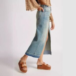 Retro Slim-fit Denim Maxi Skirt For Women