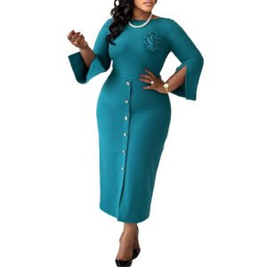 Plus-size Fashionable Crew-neck Bodycon Office Lady Style