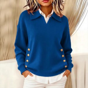 Turn-down Collar Button-down Collar Pullover Women's Long Sleeve