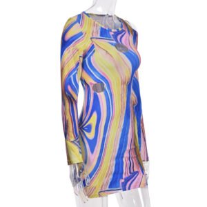 Off-the-shoulder Dress With A Contrasting-color Round-neck Fit-and-flare Skirt