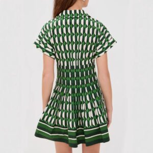 Fitted-waist V-neck Button-front Short-sleeve Dress