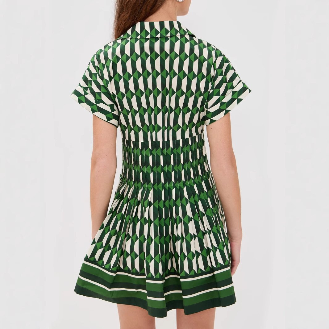 Fitted-waist V-neck Button-front Short-sleeve Dress - Image 4