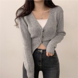 French-style Versatile Slim-fit Knit Cardigan For Petite Womenperfect For Fall And Winter
