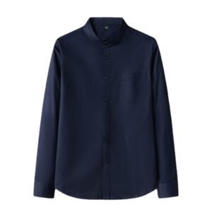 Men's Stand Collar Long Sleeve Slim Fit Solid Color Pocket Shirt