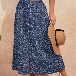 European And American Printed Breasted Self-tie Summer Pastoral A- Line Skirt Advanced Skirt