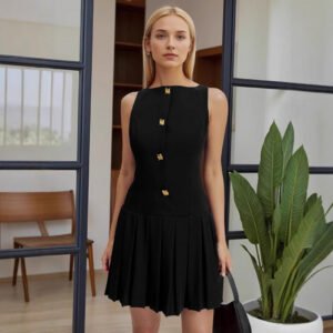 Minimalist Womens Dress With A Distinctive Pleated Cinched Waist