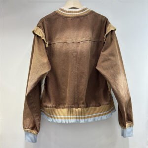 Stand Collar Knitted Stitching Contrast Color Design Minority All-match Coat