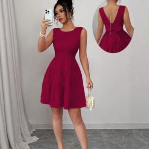 Solid-color Backless Bow-knot Sleeveless Mini Dress
