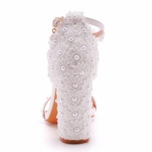 Shallow Mouth With Beads Square Heel Sandals