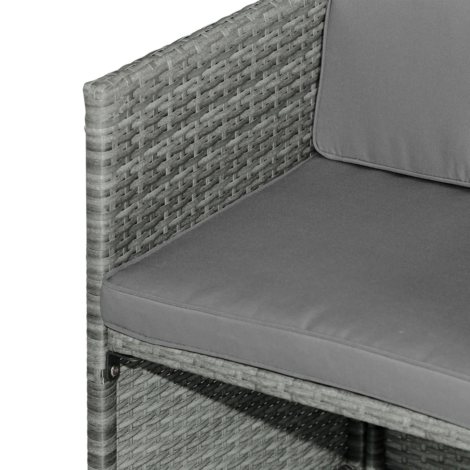 9 Pieces Outdoor Dining Set for 8, Space Saving Wicker Chairs and Square Glass Table with Cushions and Ottomans, Rattan Conversation Patio Furniture Set for Garden, Light Gray/Dark Gray - Image 8