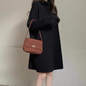 Womens Relaxed-style Turtleneck Sweater Winter Thickened Mid-length Design