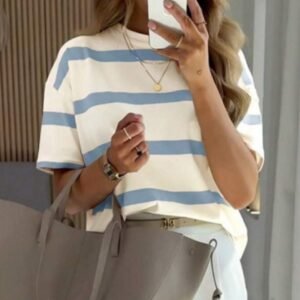 Women's Fashionable Casual Loose-fitting Striped Short-sleeve Top