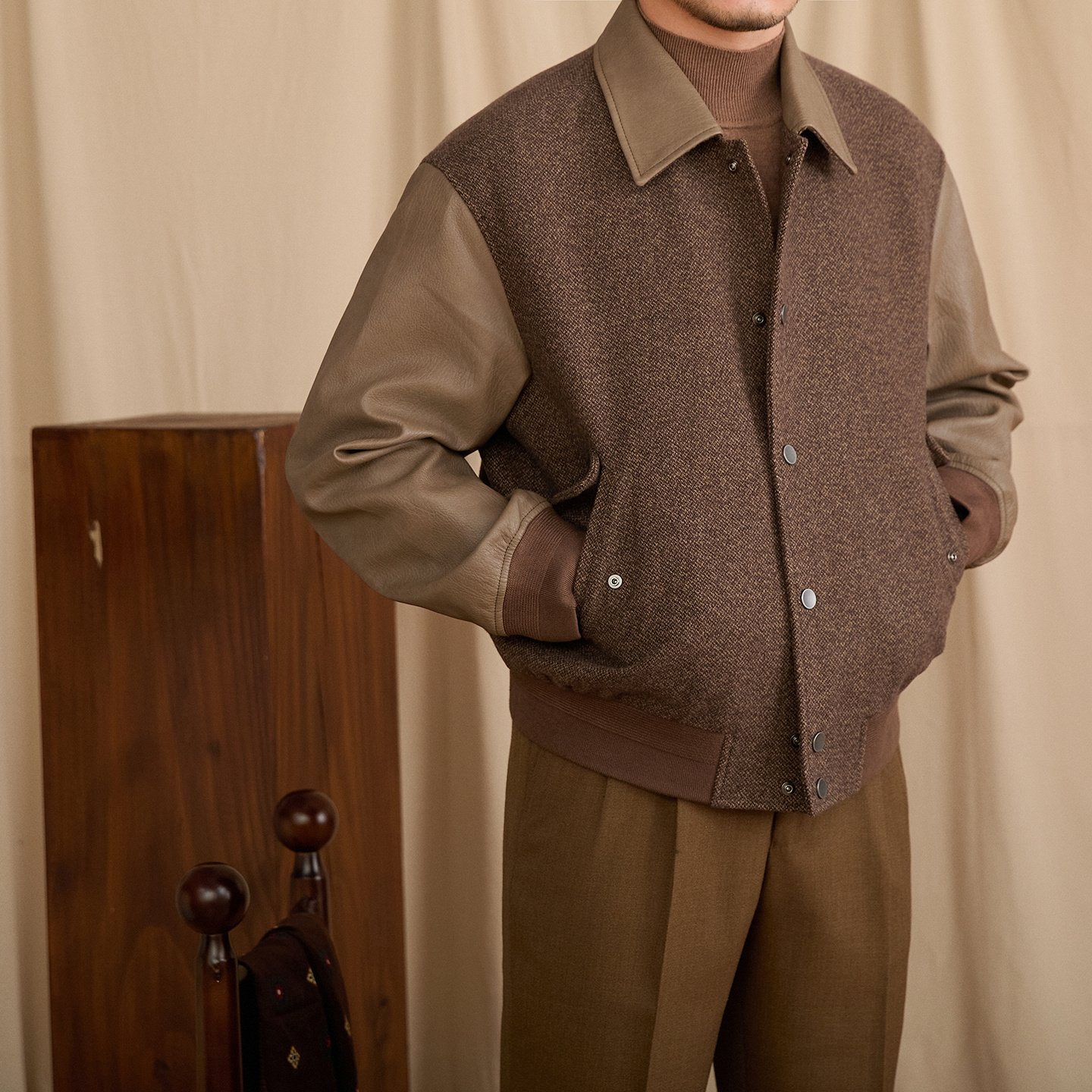 Fashionable Formal Jacket With A Lapel And Patchwork Design Offering Warmth