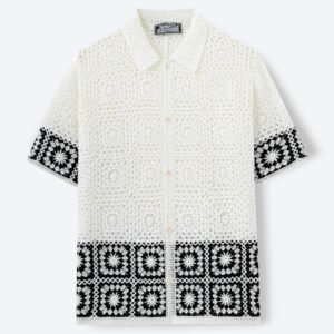 Mens Short-Sleeve Water-Soluble Hollow-Out Knit Top