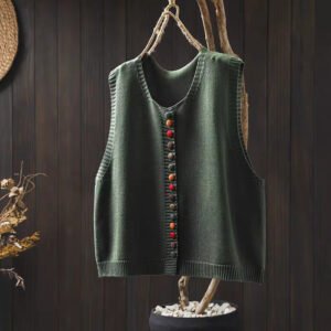 Spring And Autumn Outer Wear Solid Color And V-neck Color Buckle Knitted Cardigan Vest Vest For Women