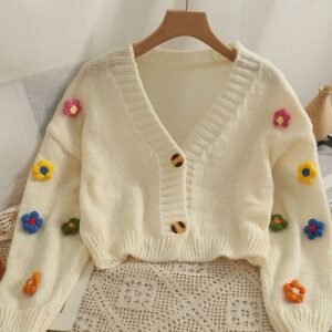 Sweet-style Short Two-button Knit Sweater For Women