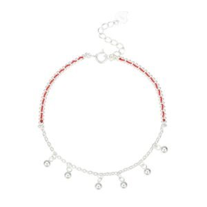 S925 Silver Round Bead Tassel Red Rope Bracelet For Women