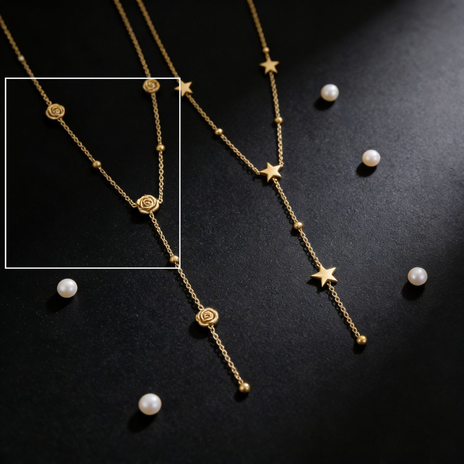 Stainless Steel Necklace In The INS Style With Tassel Stars And Roses - Image 8