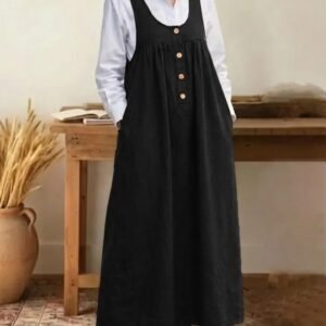 Buttoned Suspender Sleeveless Loose Casual Dress