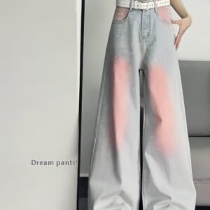 Plus Size American Retro Distressed Rhinestone Jeans