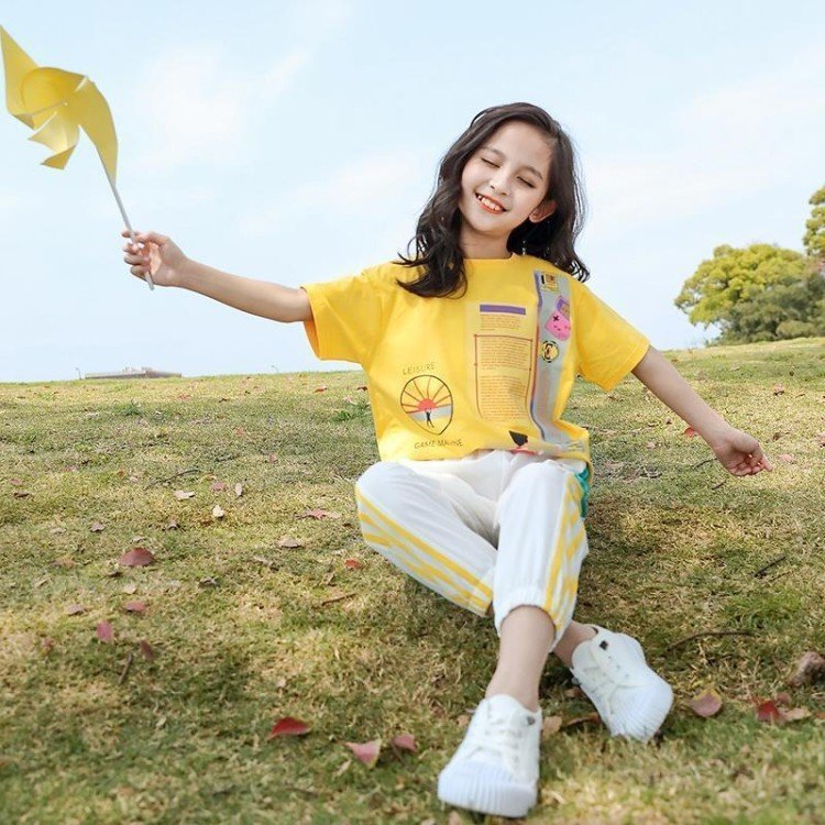 Short-sleeved T-shirt Set, Big Kids Sports, Western Style, Korean Printing - Image 5