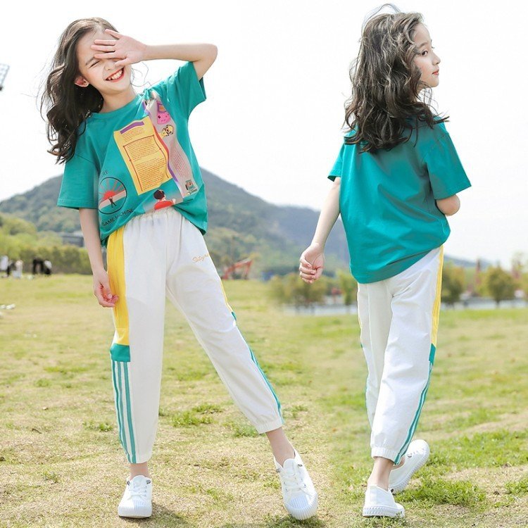 Short-sleeved T-shirt Set, Big Kids Sports, Western Style, Korean Printing - Image 3