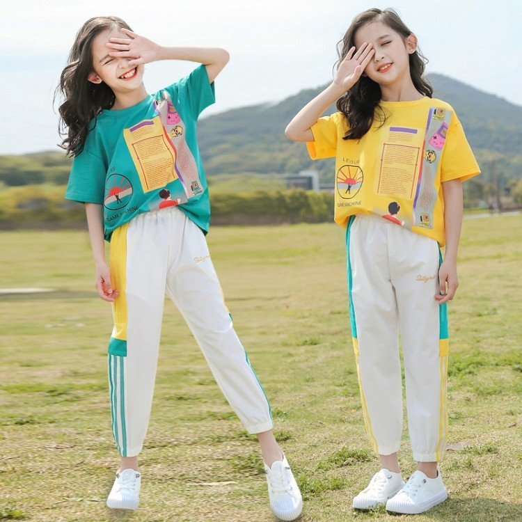 Short-sleeved T-shirt Set, Big Kids Sports, Western Style, Korean Printing - Image 4