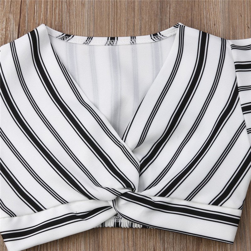 Children's Clothing Baby Girl Suit Striped Sleeveless Short Top And Long Skirt - Image 3