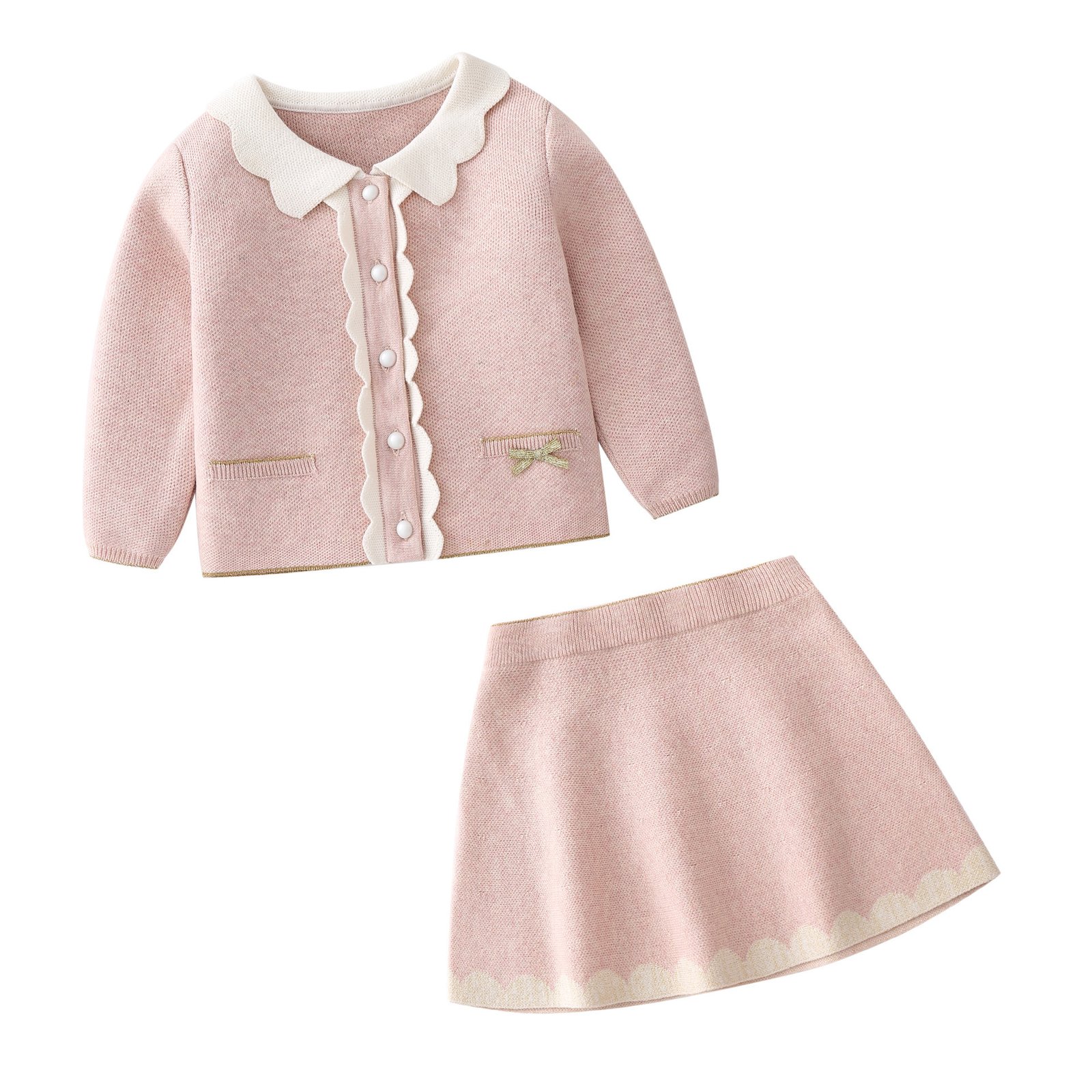 Children's Baby Girl Cotton Knitted Cardigan Skirt Suit - Image 4