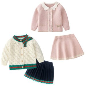 Children's Baby Girl Cotton Knitted Cardigan Skirt Suit