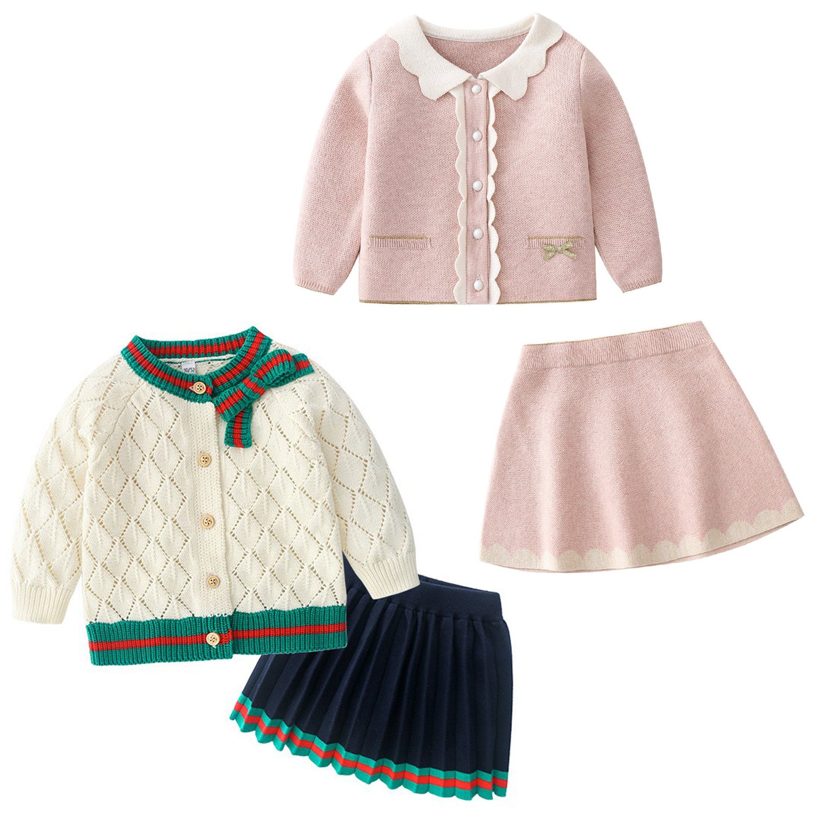 Children's Baby Girl Cotton Knitted Cardigan Skirt Suit - Image 3