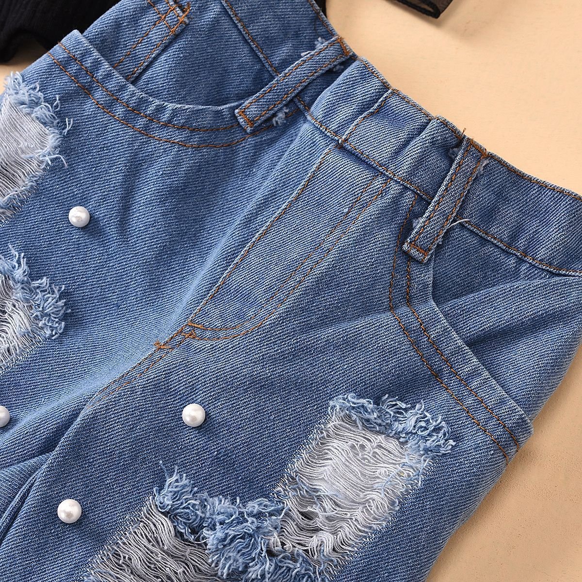 Ripped Hole Embellished Raw Edge Jeans kids Jacket - Image 4
