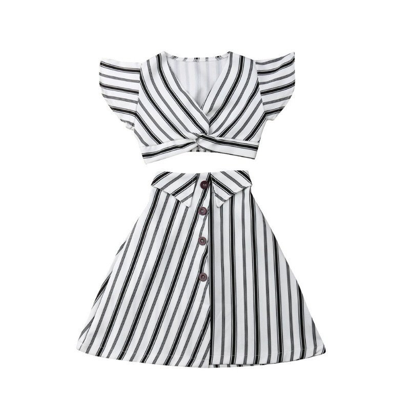 Children's Clothing Baby Girl Suit Striped Sleeveless Short Top And Long Skirt - Image 5