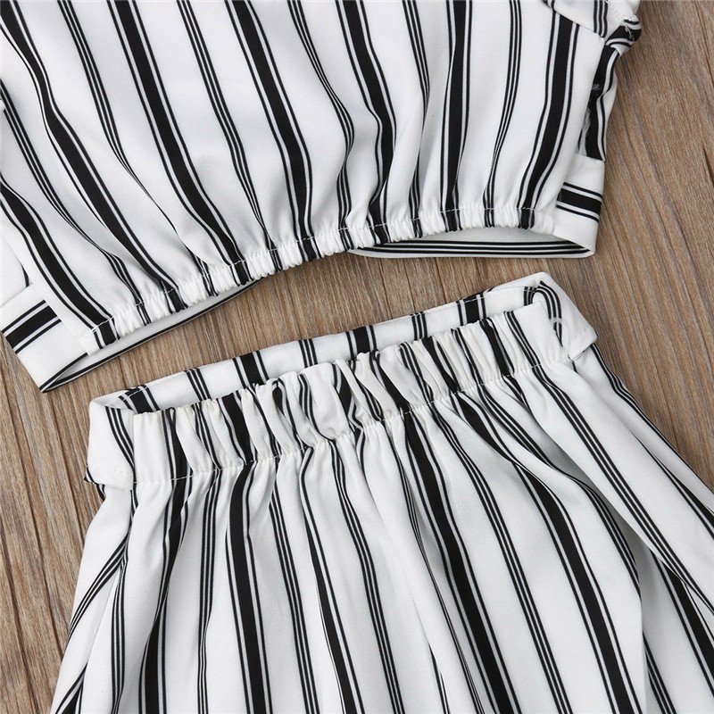 Children's Clothing Baby Girl Suit Striped Sleeveless Short Top And Long Skirt - Image 4