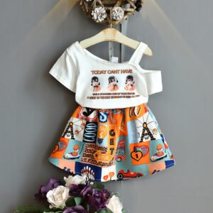 New Children's Clothing Letter Short Sleeve Print Casual Skirt Suit